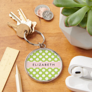 Green Polka Dots, Polka Dot Pattern, Your Name Key Ring