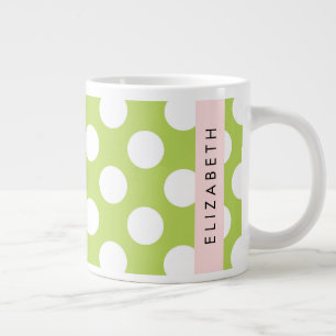 Green Polka Dots, Polka Dot Pattern, Your Name Large Coffee Mug