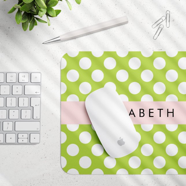 Green Polka Dots, Polka Dot Pattern, Your Name Mouse Mat (Creator Uploaded)