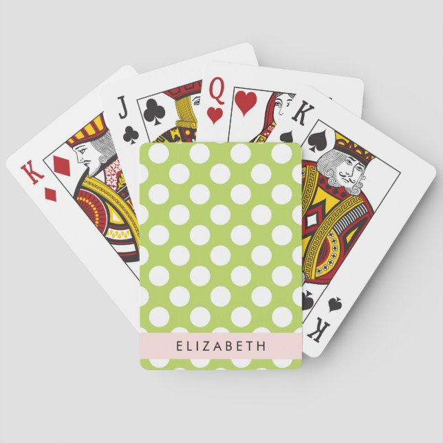 Green Polka Dots, Polka Dot Pattern, Your Name Playing Cards (Back)