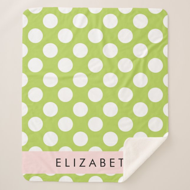 Green Polka Dots, Polka Dot Pattern, Your Name Sherpa Blanket (Front)