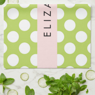 Green Polka Dots, Polka Dot Pattern, Your Name Tea Towel