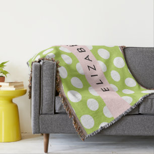 Green Polka Dots, Polka Dot Pattern, Your Name Throw Blanket