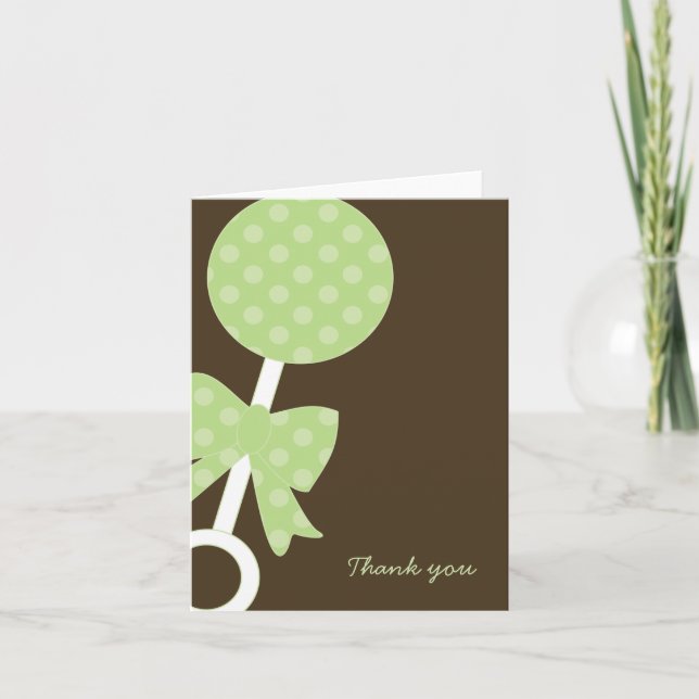 Green Polka Dots Rattle Thank You Notes (Front)