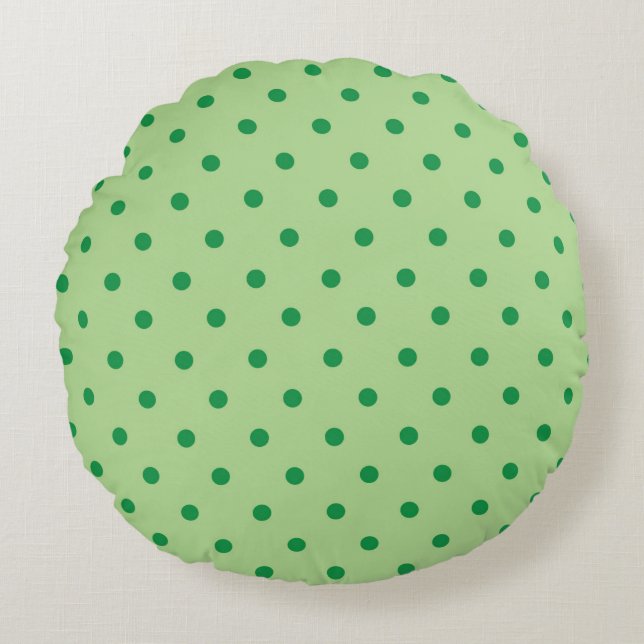 Green Polka Dots Round Pillow (Front)