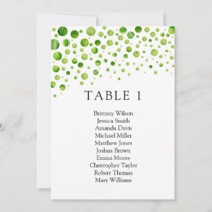 Green polka dots seating chart. Wedding table plan Invitation