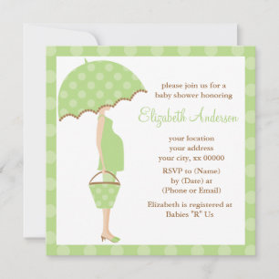 Green Polka Dots Umbrella Mum Baby Shower Invitation