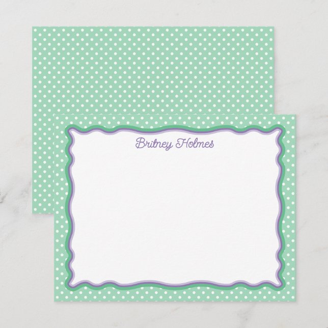 Green Polka Dots & Wavy Frame Add Name Card (Front/Back)