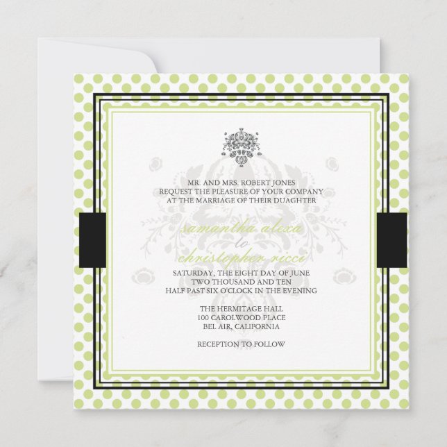 Green polka dots wedding invitations (Front)