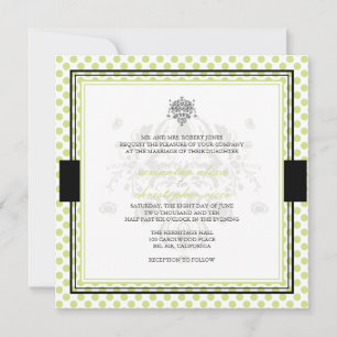 Green polka dots wedding invitations