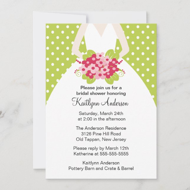 Green Polka Dotted Bride Bridal Shower Invitation (Front)