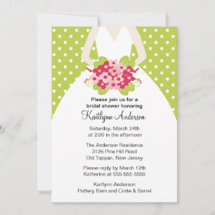 Green Polka Dotted Bride Bridal Shower Invitation