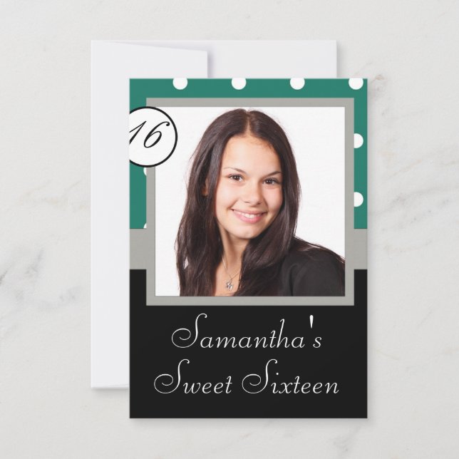 Green polkadot sweet sixteen invitation (Front)