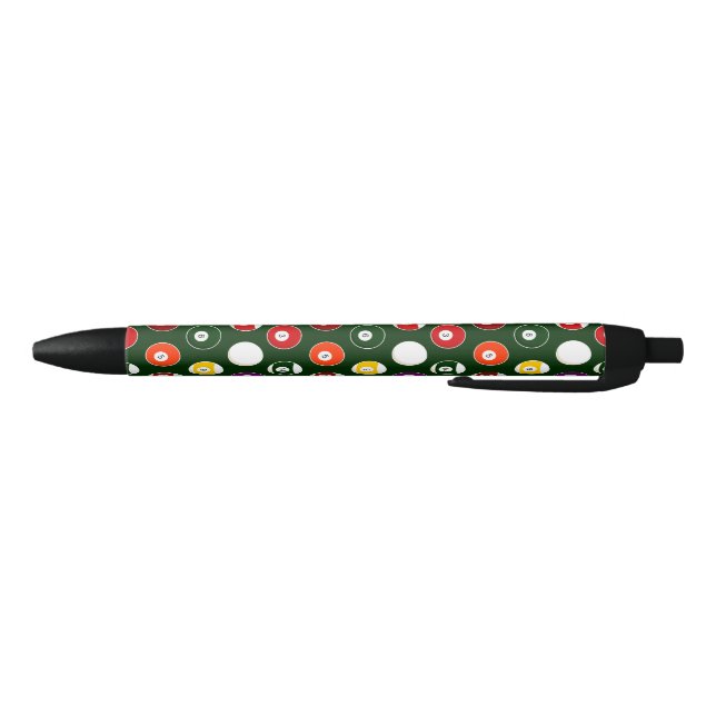 Green Pool Ball Billiards Pattern Black Ink Pen (Bottom)