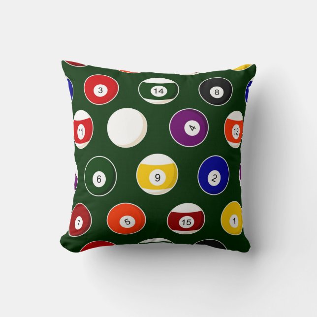 Green Pool Ball Billiards Pattern Cushion (Front)