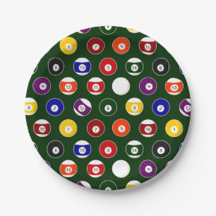 Green Pool Ball Billiards Pattern Paper Plate