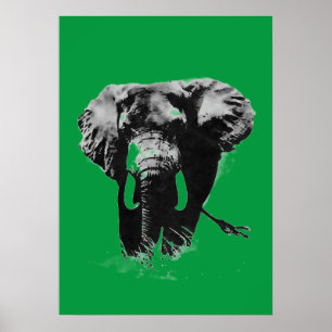 Green Pop Art Elephant Poster