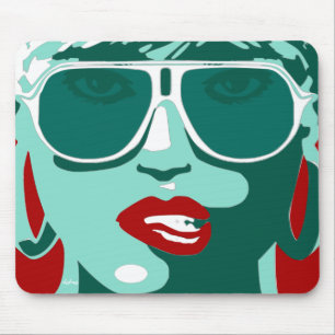 Green Pop Art Pretty Woman Sunglasses Red Lips Mouse Mat