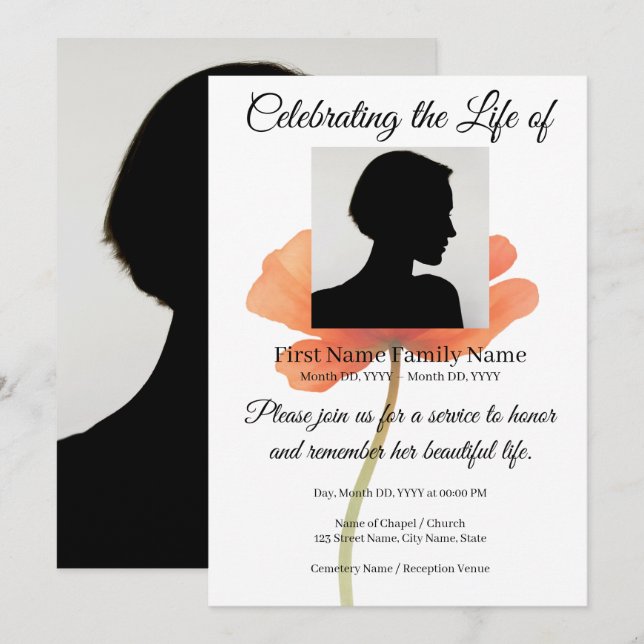 Green poppy memorial invitation (Front/Back)
