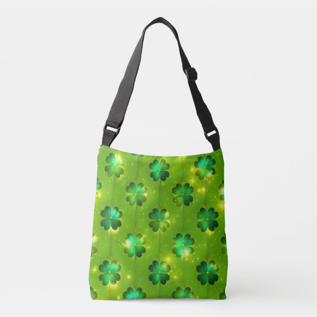 Green Popular St Patrick's Day Clover Collection Crossbody Bag (Front)