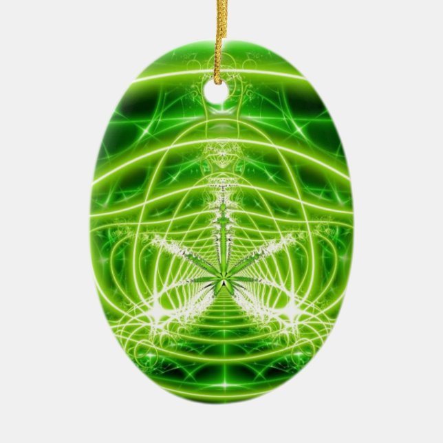 Green Pot Leaf Fractal Ceramic Tree Decoration (Front)