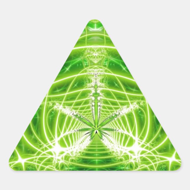 Green Pot Leaf Fractal Triangle Sticker (Front)