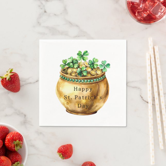 Green Pot of Gold Shamrocks St. Patrick's Day   Napkin (Insitu)