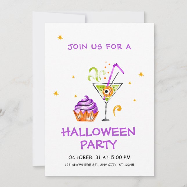 Green Potion Purple And White Spooky Halloween Invitation (Front)