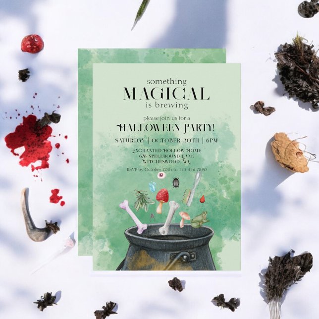 Green Potions & Spells Witches Cauldron Halloween Invitation (Creator Uploaded)