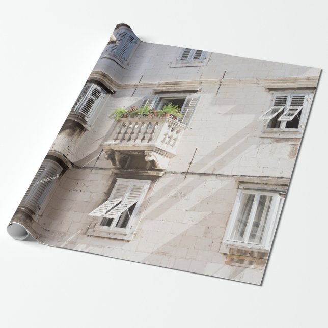 GREEN POTTED PLANT ON BROWN CONCRETE HOUSE BALCONY WRAPPING PAPER (Unrolled)