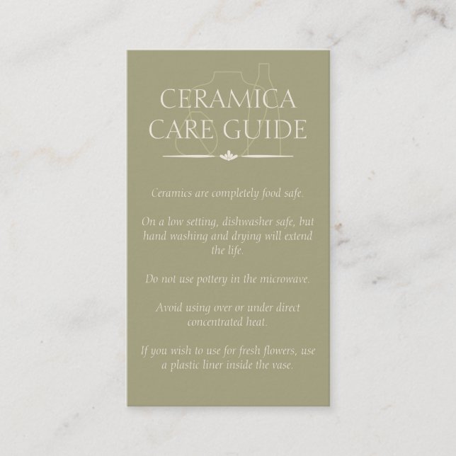 Green Pottery Vases Ceramic Caring Instruction Business Card (Front)