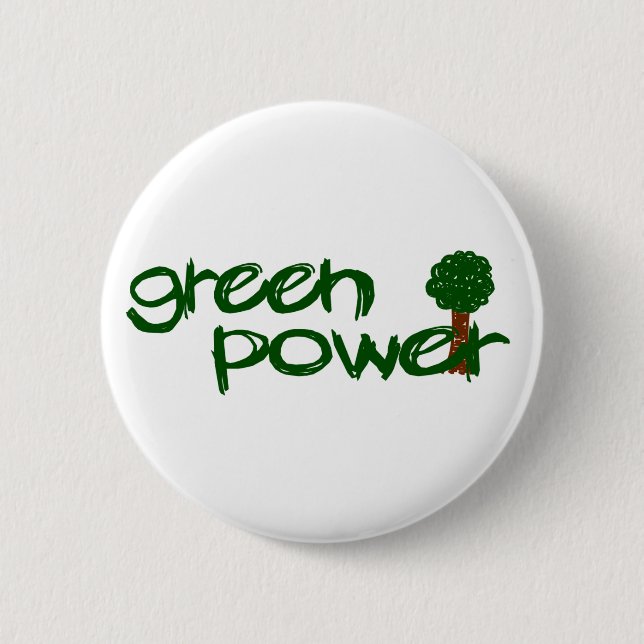 Green Power 6 Cm Round Badge (Front)