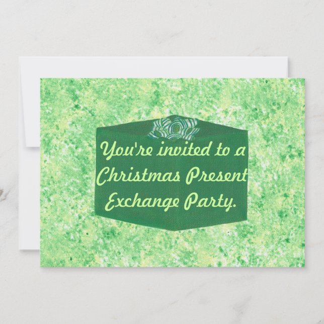Green Present Christmas Exchange Party Invitations (Front)