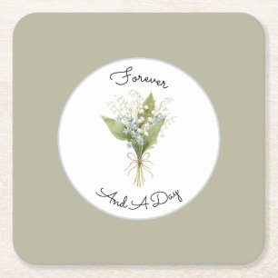 Green Pretty Blue White Floral Bridal Shower Square Paper Coaster