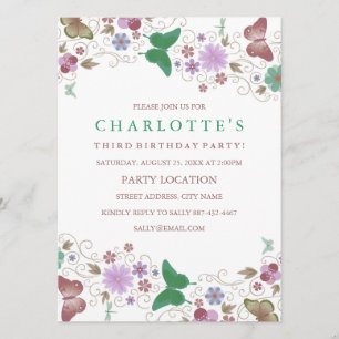 Green Pretty Butterfly   Birthday Invitation