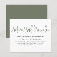 Green Pretty Calligraphy Rehearsal Brunch Invite
