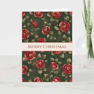 Green Pretty Red Flowers Christmas Card