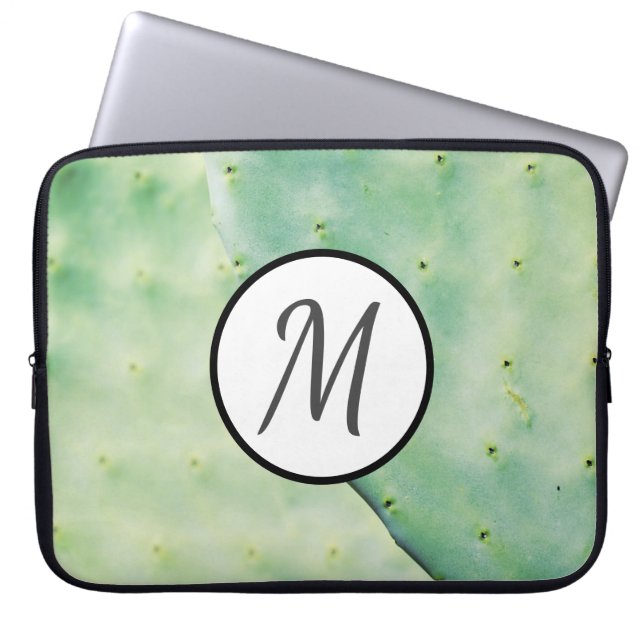 Green Prickly Pear Monogram Computer Laptop Sleeve (Front)