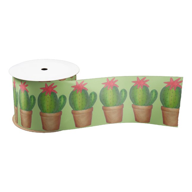 Green Prickly Potted Plant Cactus Cacti Gardening Satin Ribbon (Spool)