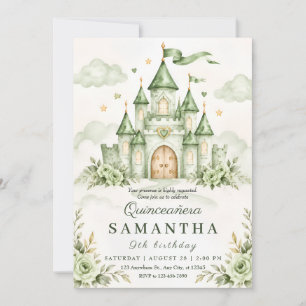 Green Princess Castle 15th Birthday Party Invitation