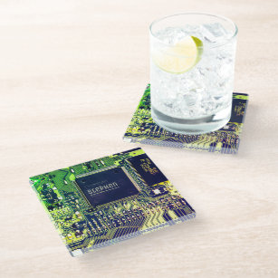 Green printed circuit board • Geek electronic PCB Glass Coaster
