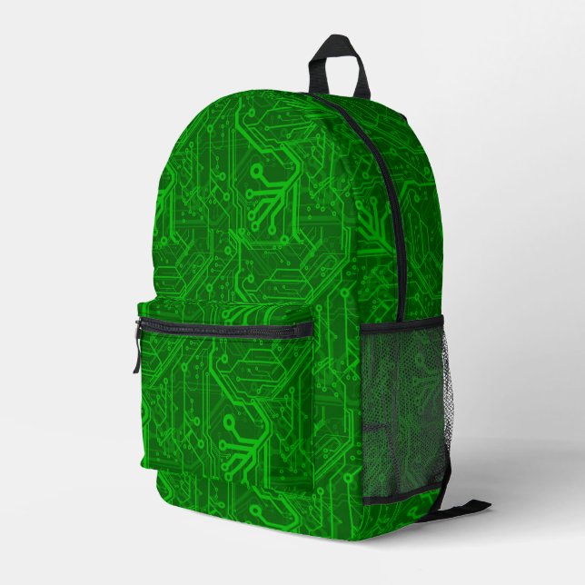 Green Printed Circuit Board Pattern Backpack (Back Corner Right)