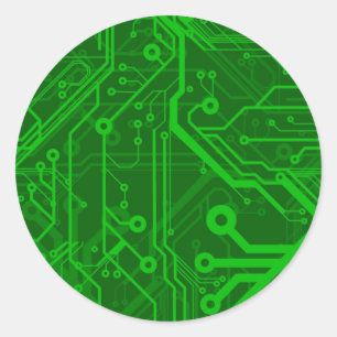 Green Printed Circuit Board Pattern Classic Round Sticker
