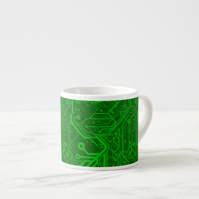 Green Printed Circuit Board Pattern Espresso Cup (Front Right)