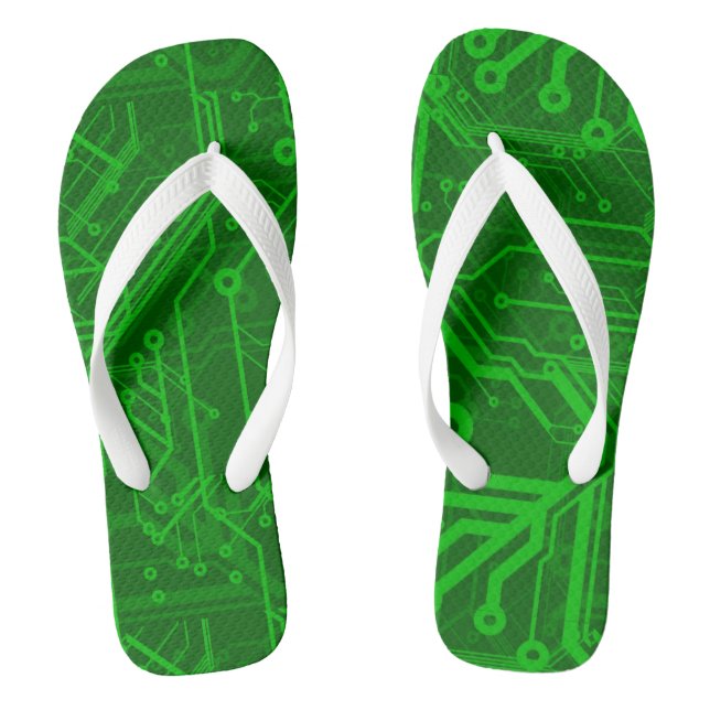 Green Printed Circuit Board Pattern Flip Flops (Footbed)