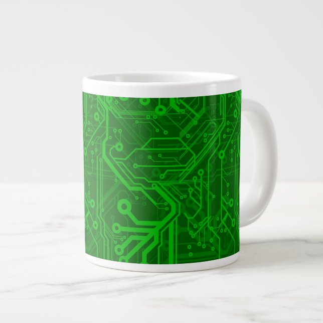 Green Printed Circuit Board Pattern Large Coffee Mug (Front Right)