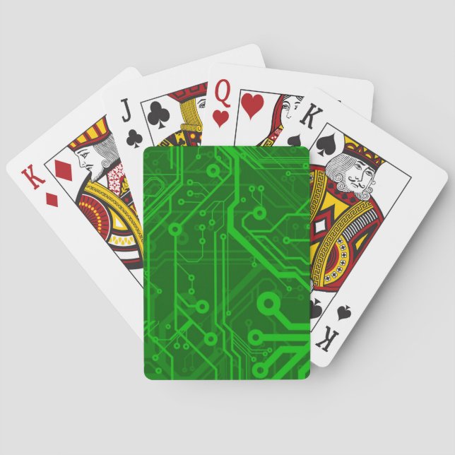 Green Printed Circuit Board Pattern Playing Cards (Back)