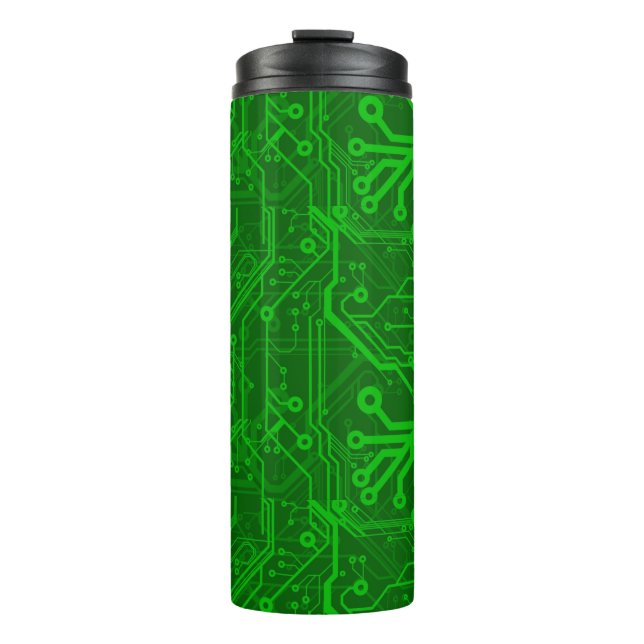 Green Printed Circuit Board Pattern Thermal Tumbler (Front)