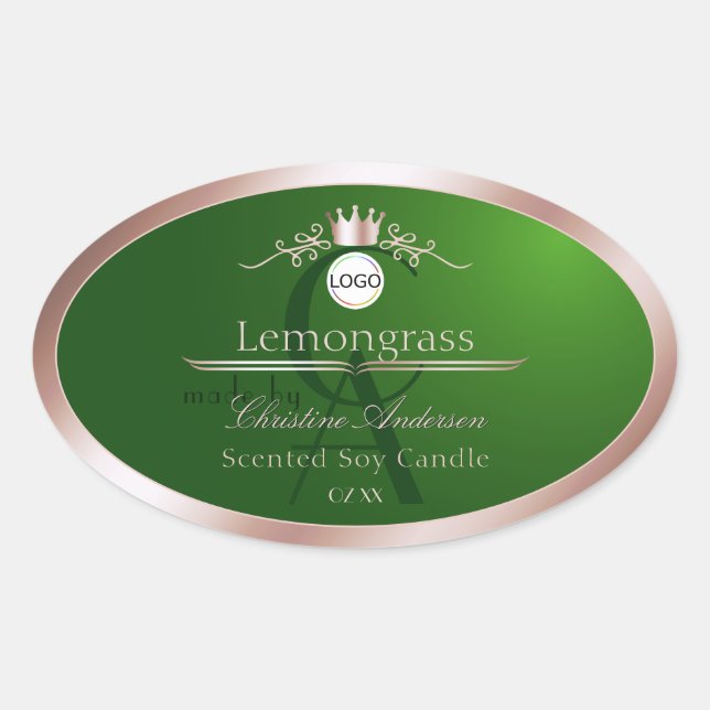 Green Product Label Rose Gold Frame Logo Monogram (Front)