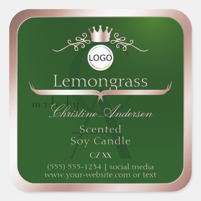 Green Product Label Rose Gold Frame Logo Monogram (Front)